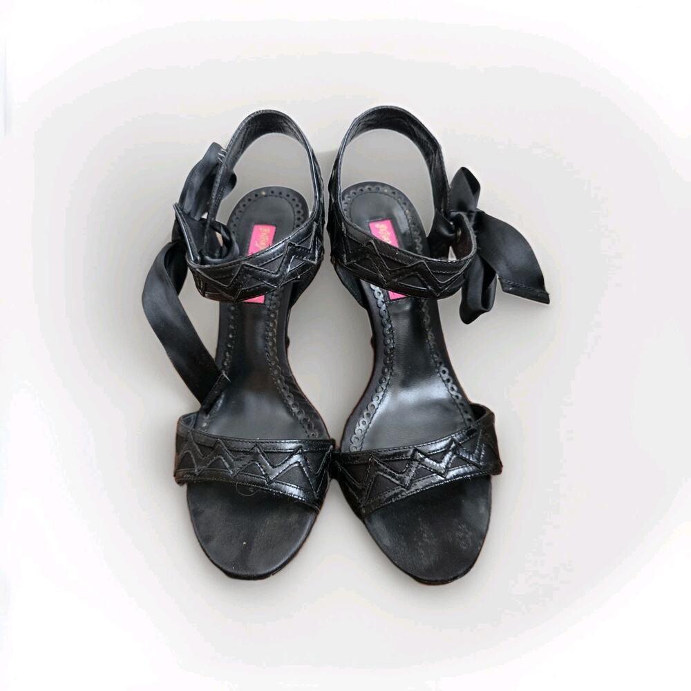 Betsey Johnson Keilor Sandal Heels Shoes 4 inch Patent Leather Ribbon 6